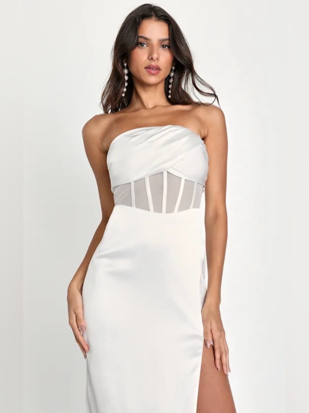 Lulus NWT High-Class Hottie White Satin Strapless Bustier Midi Sz L #2082736 - Picture 4 of 16